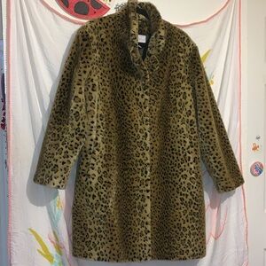 🐞Worthington Faux Fur Leopard Cheetah Print Overcoat 🧥🤎